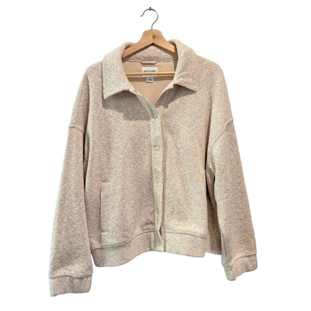 Offline by Aerie Boucle Cream Knit Snap Button Shacket Jacket Large